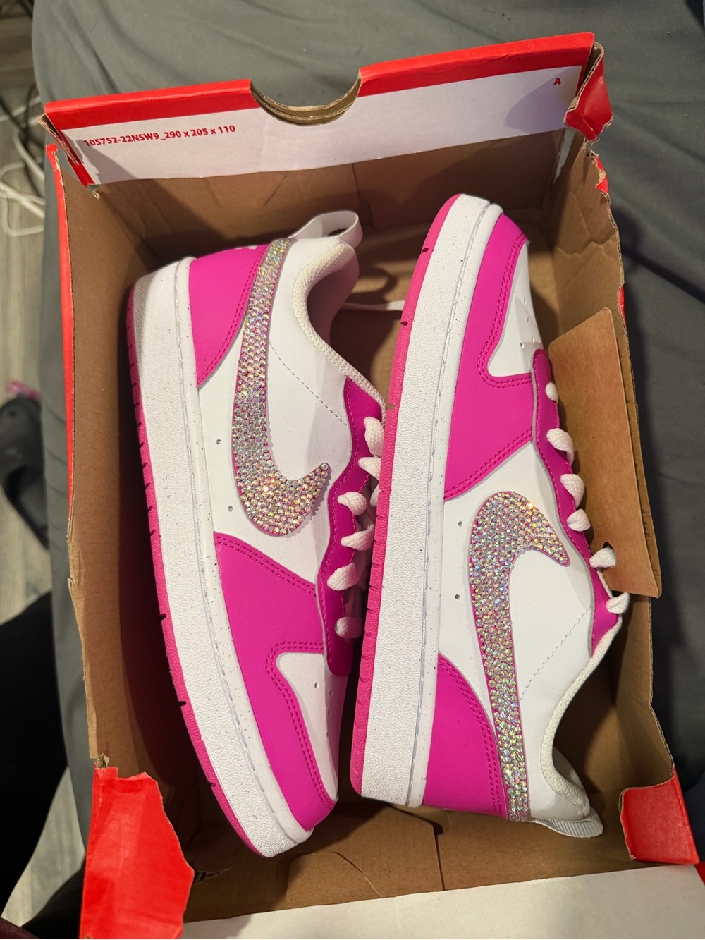 Nike dunks White and Hot Pink Rhinestone Swoosh Low-Top Sneakers